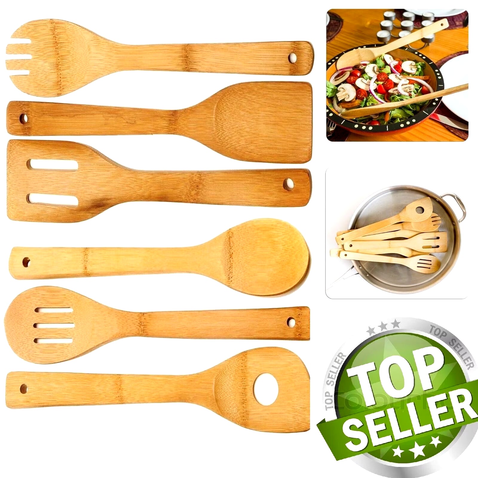 6 Piece Bamboo Cooking Utensils Set 