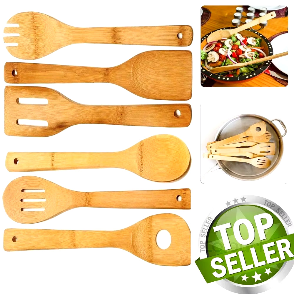 6 Piece Bamboo Cooking Utensils Set 